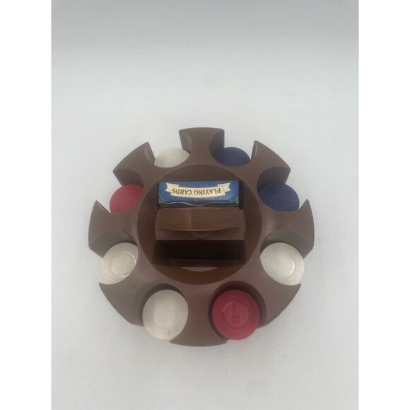 Vintage Plastic Poker Chip Carousel Holder Original Cardinal Playing Cards Set - Picture 2 of 11